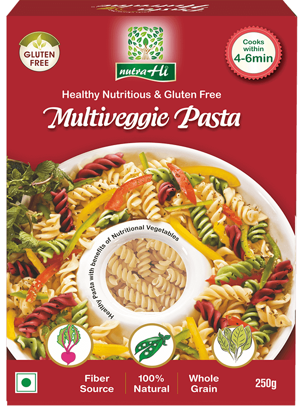 Description:
Multiveggie Pasta is a blend of all Natural Vegetables that Nature has bestowed on us giving the pasta a colorful look.
Key Ingredients:
Spinach, Beetroot, Greenpea.